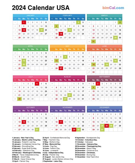 日历|Calendar for Year 2024 (United States)